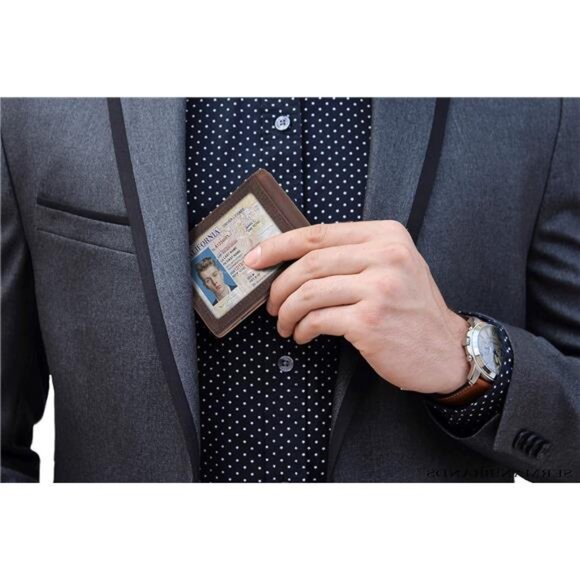 RFID Blocking Slim Bifold Genuine Leather Minimalist FrontPocket Wallets for Men - Picture 2 of 7